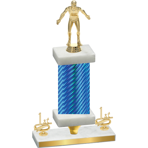 Premium Single Blue Carbon Fiber First Place Wrestling Trophy