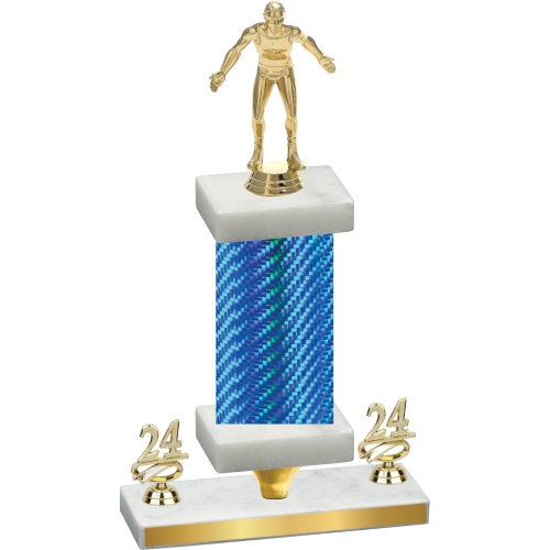 Premium Single Blue Carbon Fiber Year Wrestling Trophy
