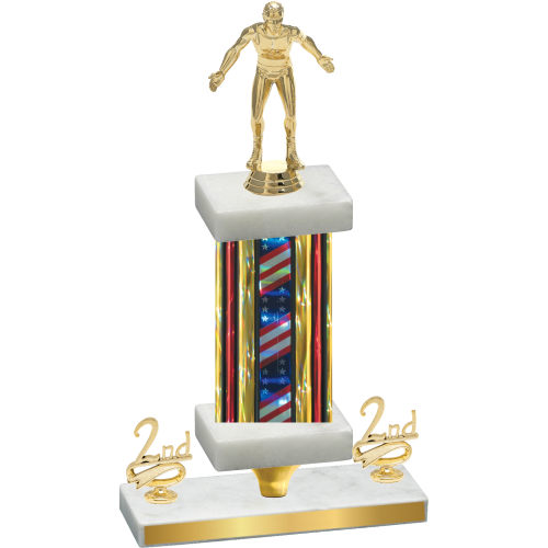 Premium Single Flag USA Second Place Wrestling Trophy