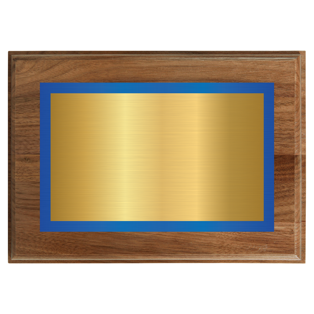 Genuine Walnut Two-Toned Full Plate Plaque with Blue Background