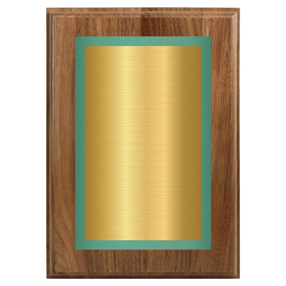 Genuine Walnut Two-Toned Full Plate Plaque with Green Background