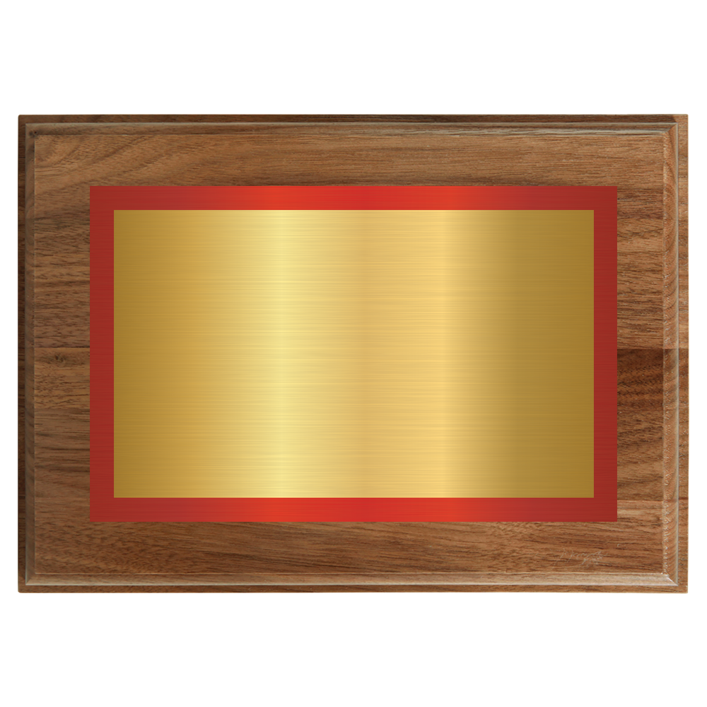 Genuine Walnut Two-Toned Full Plate Plaque with Red Background