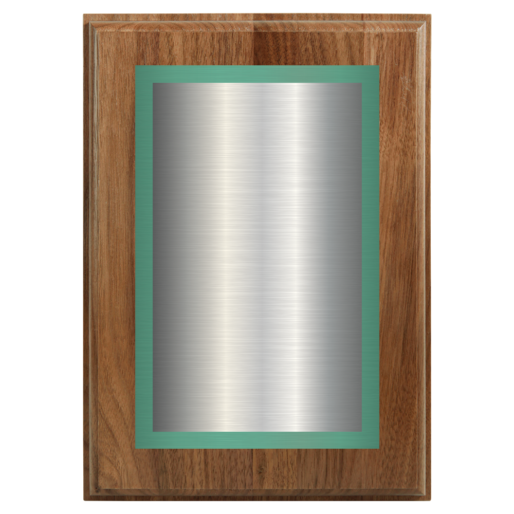 Genuine Walnut Two-Toned Full Plate Plaque with Green Background