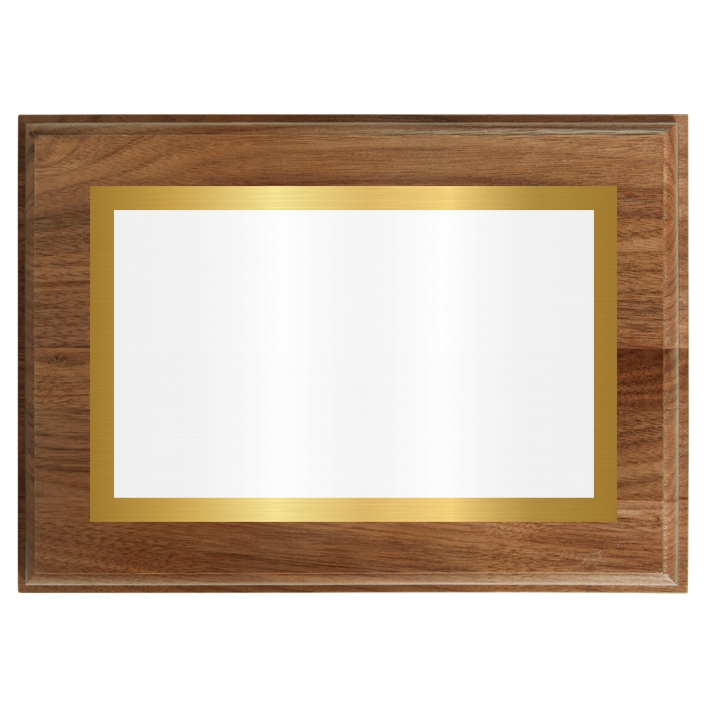 Genuine Walnut Two-Toned Full Plate Plaque with Gold Background