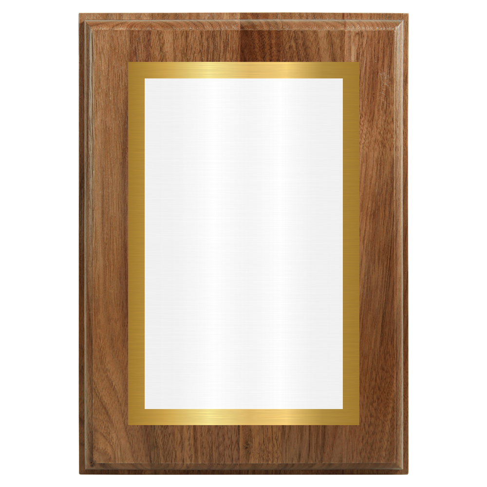 Genuine Walnut Two-Toned Full Plate Plaque with Gold Background