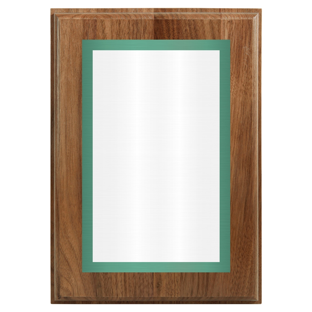 Genuine Walnut Two-Toned Full Plate Plaque with Green Background