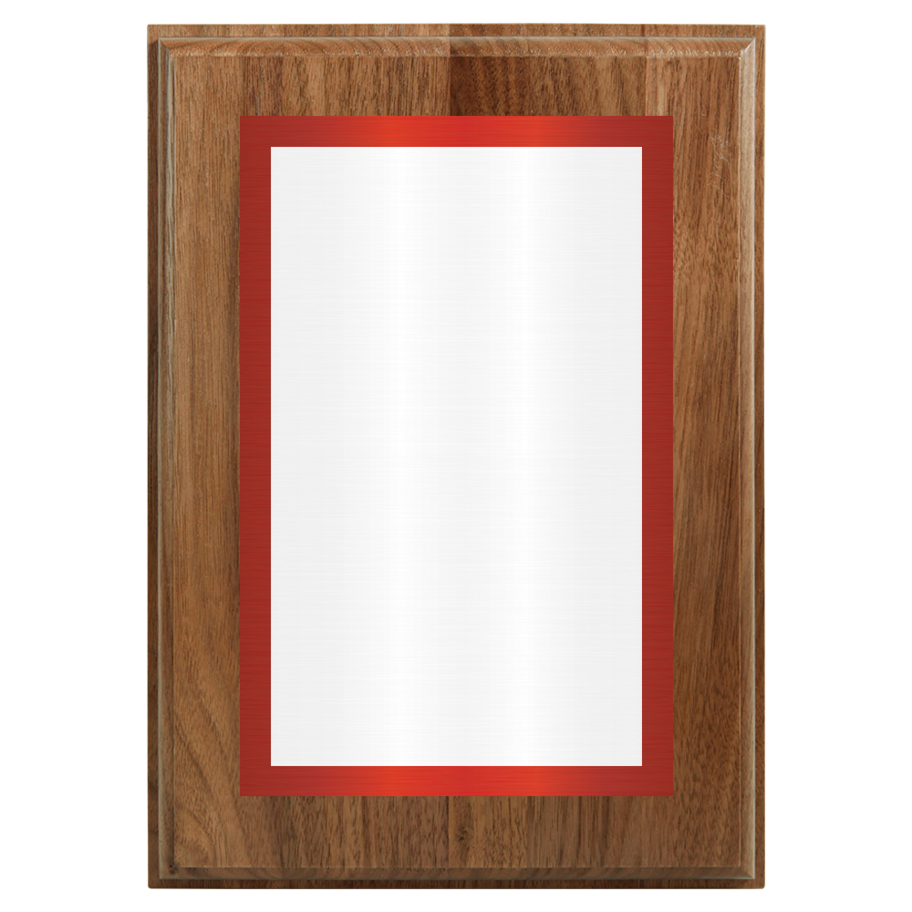 Genuine Walnut Two-Toned Full Plate Plaque with Red Background