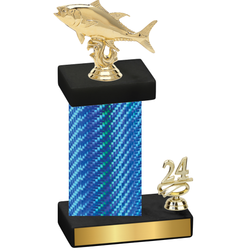 Accented Single Blue Carbon Fiber Year Fishing Trophy