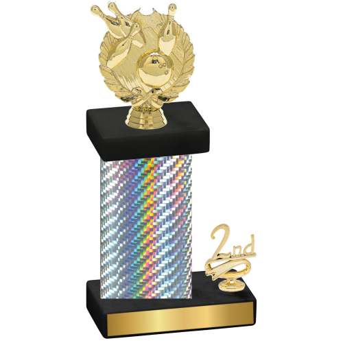 Accented Single Silver Carbon Fiber Second Place Bowling Trophy