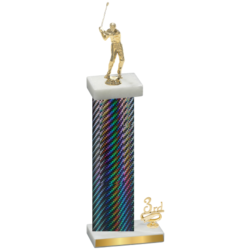 Accented Single Black Carbon Fiber Third Place Golf Trophy