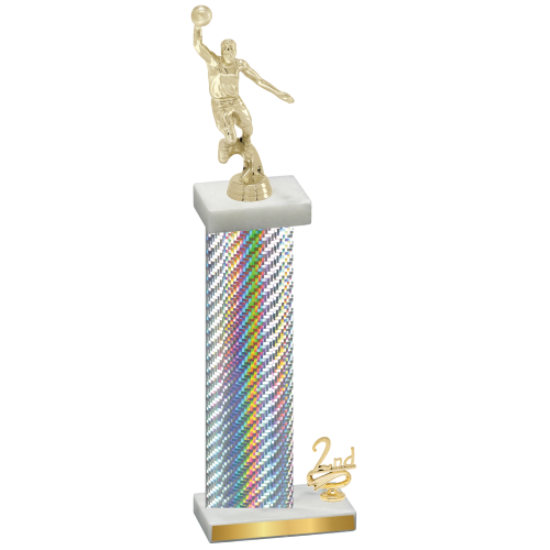 Accented Single Silver Carbon Fiber Second Place Basketball Trophy