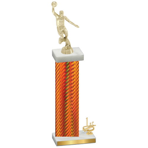 Accented Single Orange Carbon Fiber First Place Basketball Trophy