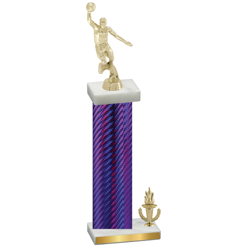 Accented Single Purple Carbon Fiber Victory Basketball Trophy