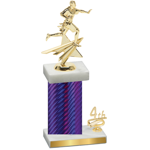 Accented Single Purple Carbon Fiber Fourth Place Flag Football Trophy