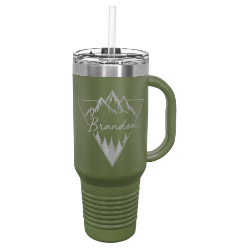 40 oz Travel Mug with Snap Lid & Straw and Stainless Steel Engraving