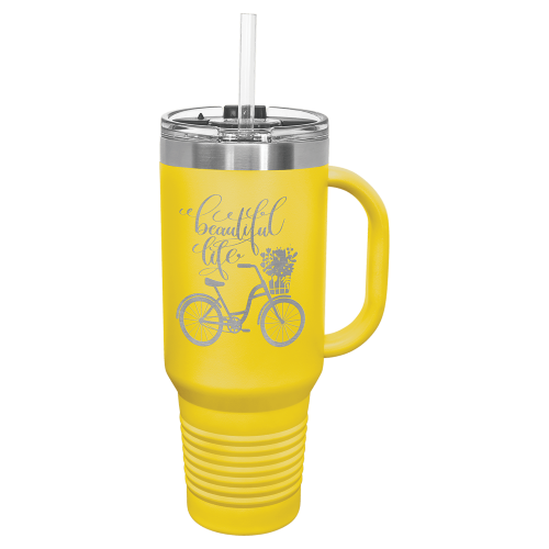 40 oz Travel Mug with Snap Lid & Straw and Stainless Steel Engraving