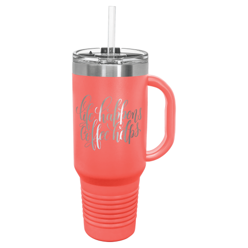 40 oz Travel Mug with Snap Lid & Straw and Stainless Steel Engraving
