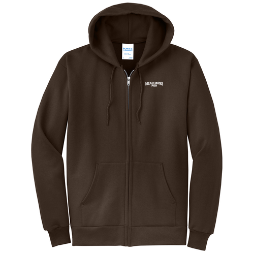 Dark Chocolate Brown front - Mean Mugs Pub Port & Co Core Fleece Full-Zip Hooded Sweatshirt