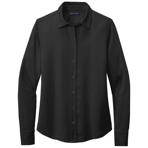 Deep Black front - Brooks Brothers Women's Full-Button Satin Blouse
