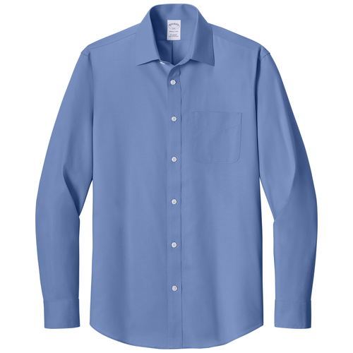 Cobalt Blue front - Brooks Brothers Wrinkle-Free Stretch Pinpoint Spread Collar Shirt