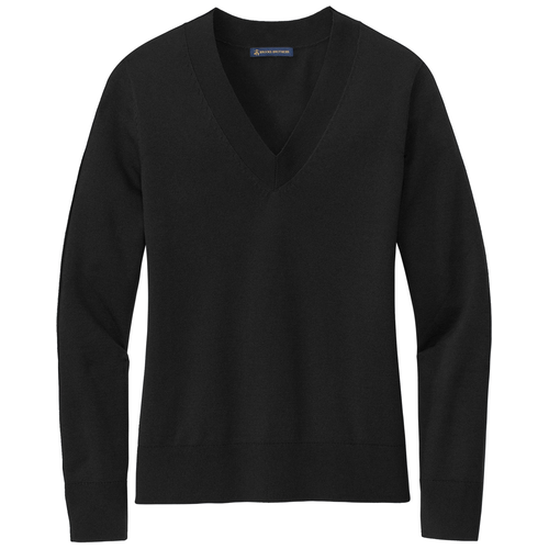 Deep Black front - Brooks Brothers Women's Cotton Stretch V-Neck Sweater