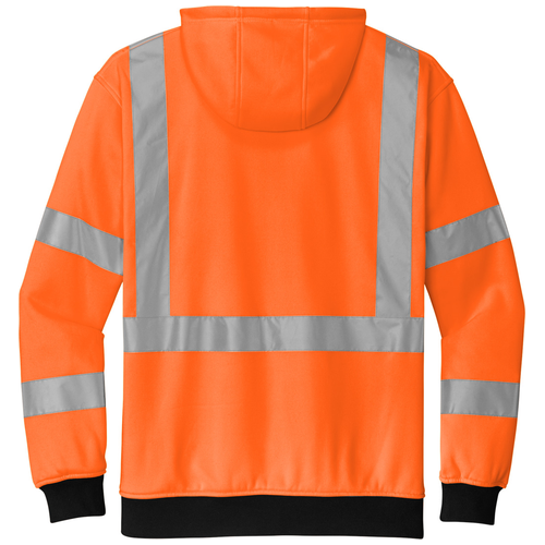 Safety Orange back - CornerStone A107 Class 3 Heavy-Duty Fleece Full-Zip Hoodie