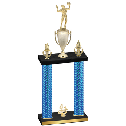 Double Blue Carbon Fiber Fourth Place Volleyball Trophy