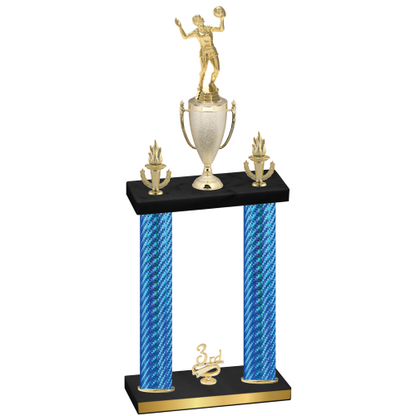 Double Blue Carbon Fiber Third Place Volleyball Trophy
