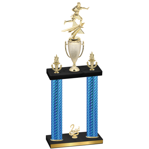 Double Blue Carbon Fiber Second Place Flag Football Trophy