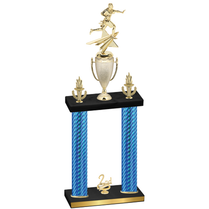 Double Blue Carbon Fiber Second Place Flag Football Trophy
