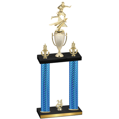 Double Blue Carbon Fiber Year Flag Football Trophy