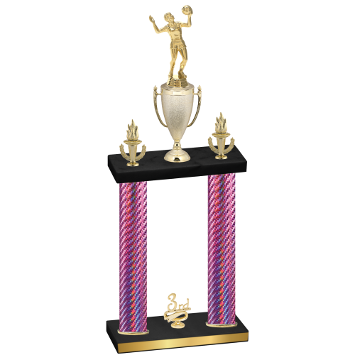 Double Pink Carbon Fiber Third Place Volleyball Trophy