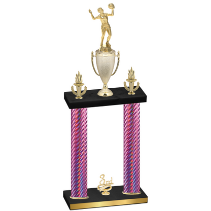 Double Pink Carbon Fiber Third Place Volleyball Trophy