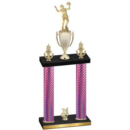 Double Pink Carbon Fiber Year Volleyball Trophy