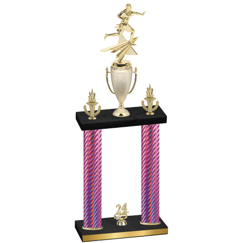 Double Pink Carbon Fiber Year Flag Football Trophy