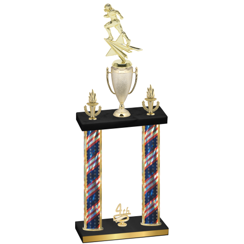 Double Flag USA Fourth Place Football Trophy