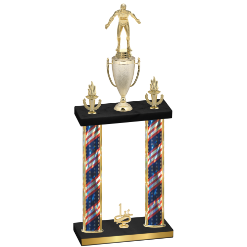 Double Flag USA First Place Wrestling Trophy
