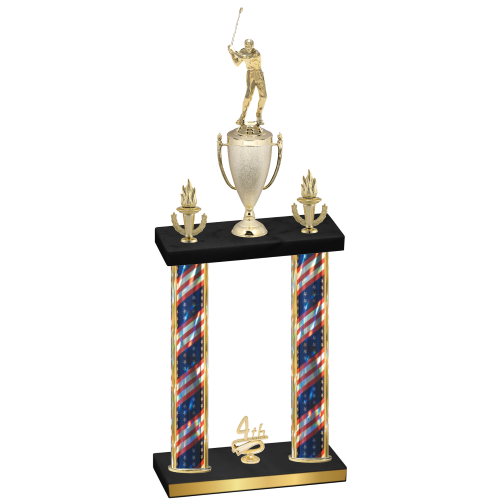 Double Flag USA Fourth Place Golf Trophy