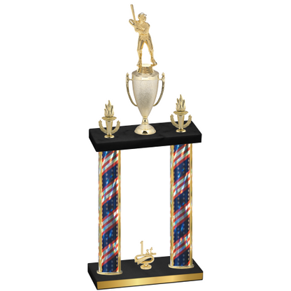 Double Flag USA First Place Baseball Trophy