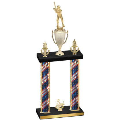 Double Flag USA Third Place Baseball Trophy