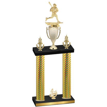 Double Gold Carbon Fiber Fourth Place Lacrosse Trophy