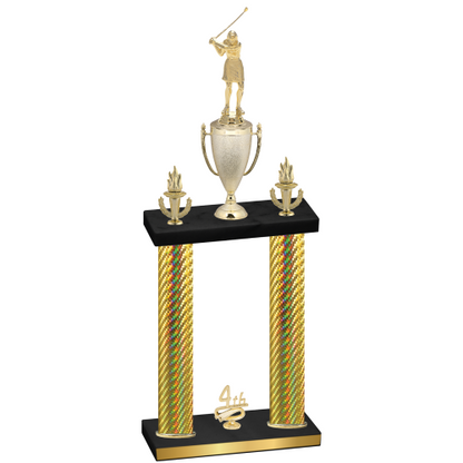 Double Gold Carbon Fiber Fourth Place Golf Trophy
