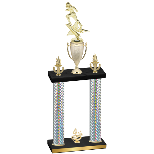 Double Silver Carbon Fiber Fourth Place Football Trophy