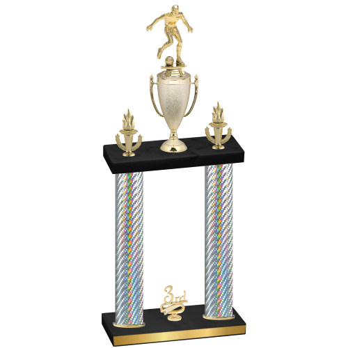 Double Silver Carbon Fiber Third Place Soccer Trophy