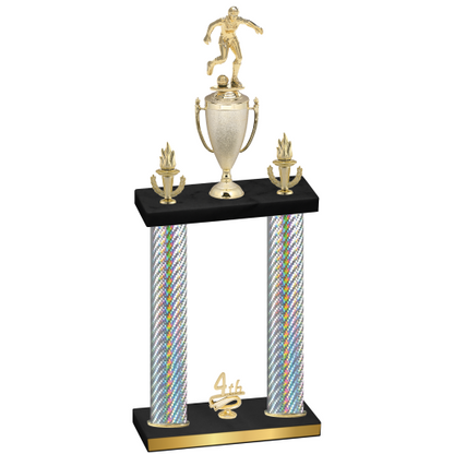 Double Silver Carbon Fiber Fourth Place Soccer Trophy