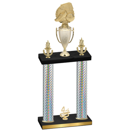 Double Silver Carbon Fiber Fourth Place Soccer Trophy