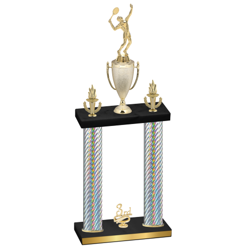 Double Silver Carbon Fiber Third Place Tennis Trophy