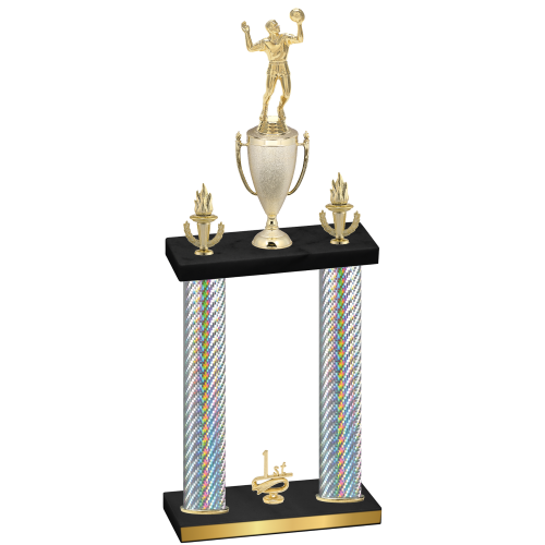 Double Silver Carbon Fiber First Place Volleyball Trophy