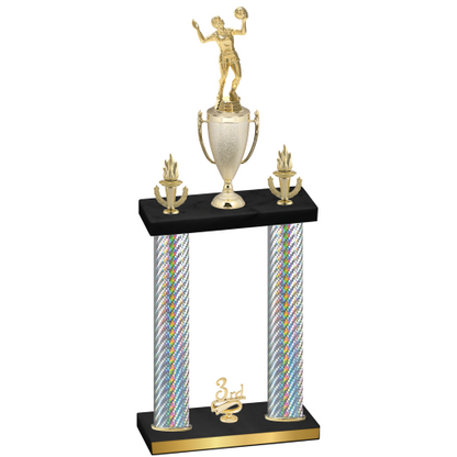Double Silver Carbon Fiber Third Place Volleyball Trophy