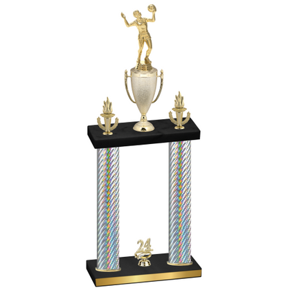 Double Silver Carbon Fiber Year Volleyball Trophy